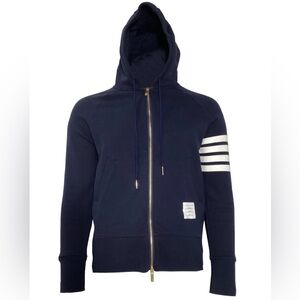 Thom Browne TB 5 XL |  4-Bar Loopback Zip Hoodie In Navy, Cotton